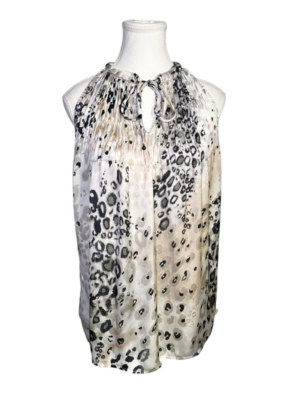 Adiva USA Neutral Animal Print Smocked Halter Top Sleeveless Blouse Size Small